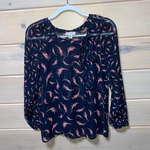 Navy and Pink sheer feather blouse